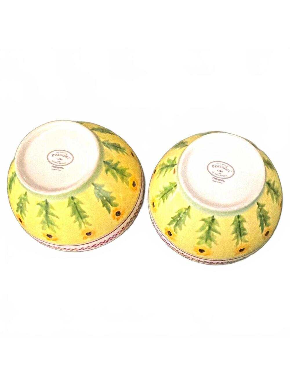 Set of 2 Round Glossy Ceramic Floral Bowls Yellow Green Red Flower Theme